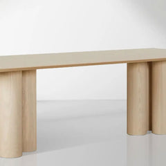 Rinde Solid Wood Ash Rectangle Dining Table with Sculptural Columnar Legs