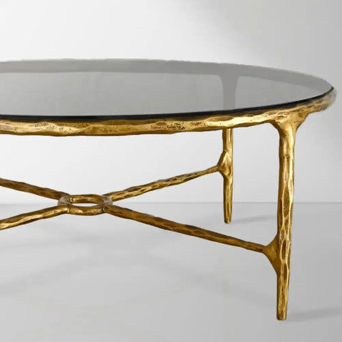 Thaddeus 36" 55" Round Hammered Metal and Glass Coffee Table