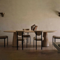 Brank Oval Dining Table Faceted Cone Base with Beveled Edge Top