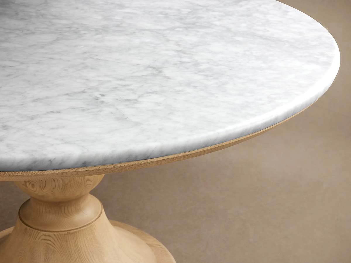Amelia Marble Top Dining Table with Wood Curved Base Natural Stone Dining Table