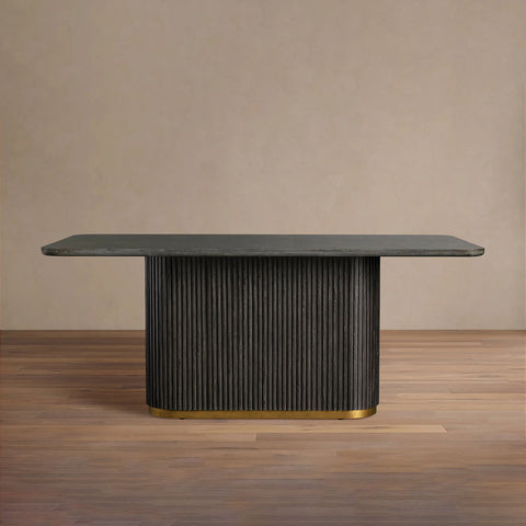 Finnley Rectangle Dining Table with Stone Top Reeded Oak Base
