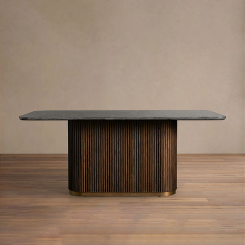 Finnley Rectangle Dining Table with Stone Top Reeded Oak Base