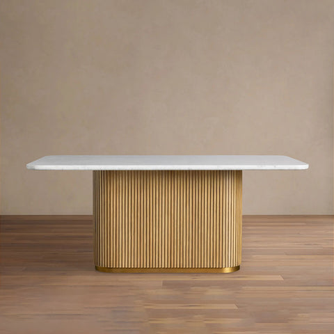 Finnley Rectangle Dining Table with Stone Top Reeded Oak Base