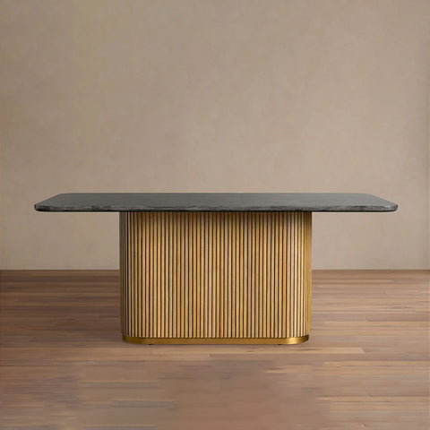 Finnley Rectangle Dining Table with Stone Top Reeded Oak Base