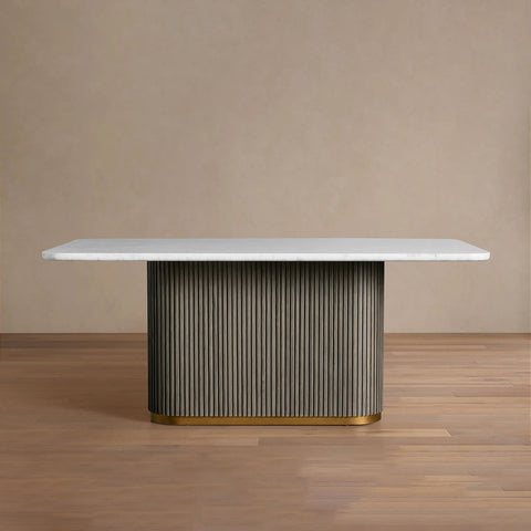 Finnley Rectangle Dining Table with Stone Top Reeded Oak Base