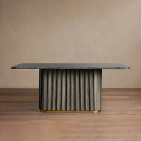 Finnley Rectangle Dining Table with Stone Top Reeded Oak Base