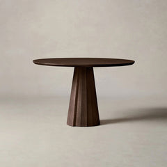 Brank Wood Round Dining Table With Faceted Cone Base