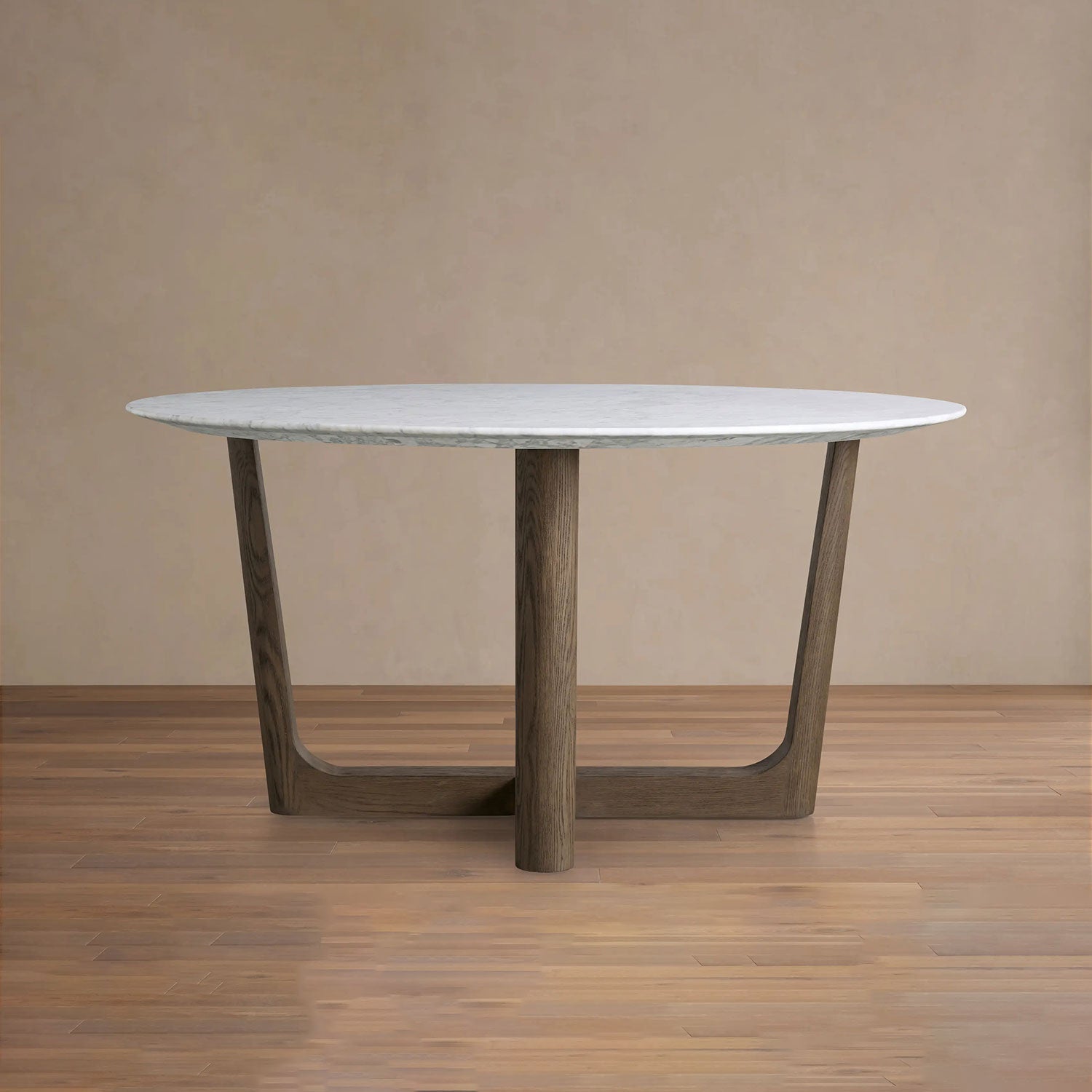 Saint Germain Carrara Marble Top Round Dining Table With Wood Rennes Base