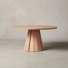 Brank Wood Round Dining Table With Faceted Cone Base