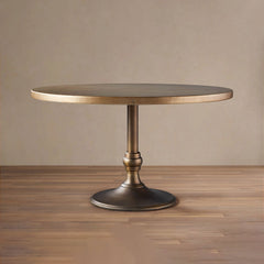 Recycled French Metal Bistro Table Black and Gold Small Dining Table with Cast Iron Wade Base