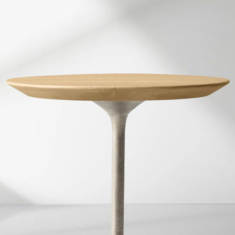 Aero Mid-Century Wood Round Side Table with Steel Base
