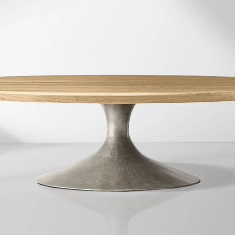 Aero Mid-Century Wood Round Coffee Table with Steel Base