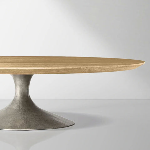 Aero Mid-Century Wood Round Coffee Table with Steel Base