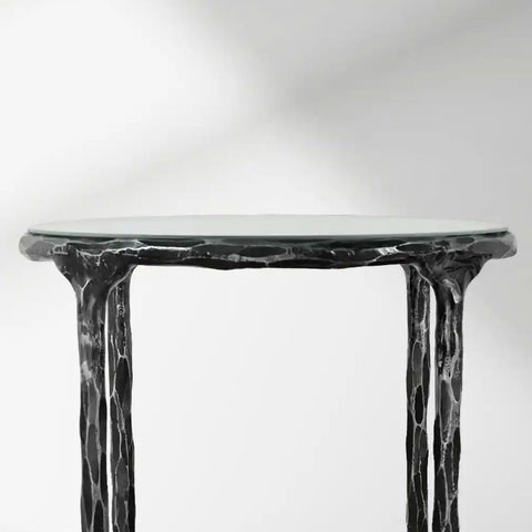 Thaddeus Glass 18" 22" Round Side Table with Black Metal Base