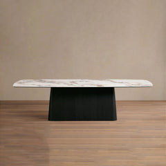 Vincenza Marble Top Dining Table with Wood Toulouse Base