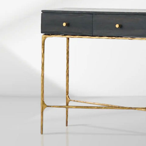 Hand-Forged Vintage Industrial Desk with 3 Drawers