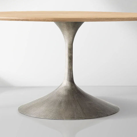 Aero Wood Round Dining Table with Arched Cast Steel Base