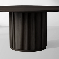Finnley Round Wood Dining Table Reeded Detail