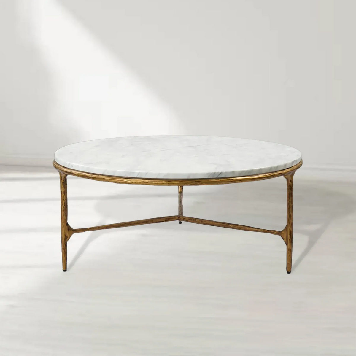 Thaddeus Round Brass Coffee Table with Marble Top