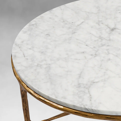 Thaddeus Round Brass Coffee Table with Marble Top