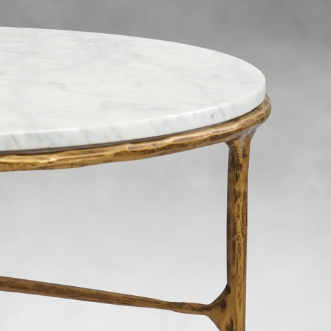 Thaddeus Round Brass Coffee Table with Marble Top