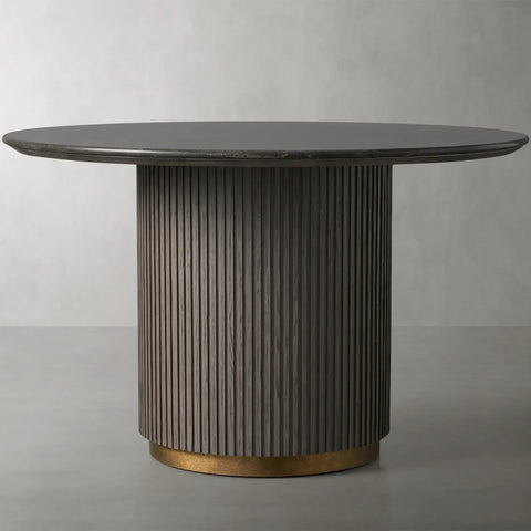 Finnley Round Wood Dining Table With Carrara Marble or Bluestone Top