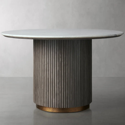 Finnley Round Wood Dining Table With Carrara Marble or Bluestone Top