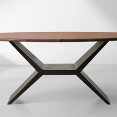Jacob Wood Oval Dining Table with Vertex Solid Iron Base
