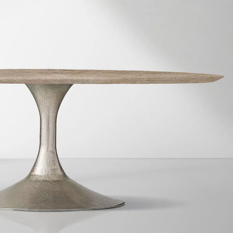 Aero Natural Stone Oval Dining Table with Steel Base