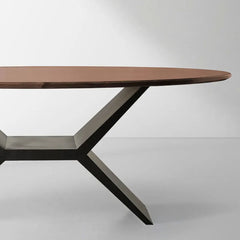 Jacob Wood Oval Dining Table with Vertex Solid Iron Base