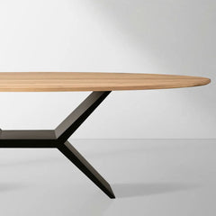 Jacob Oval Dining Table in Flax Oak with Vertex Iron Base