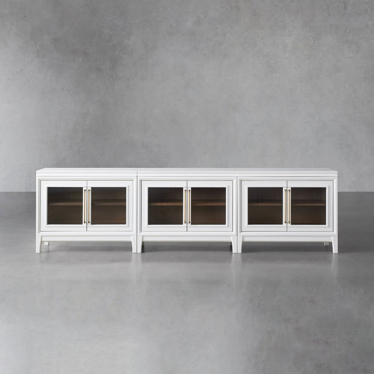 Rowan Modular Glass Door TV Stand Cabinet Mahogany Sideboard Wood Television Storage Unit