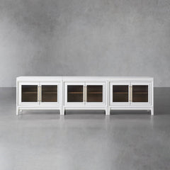 Rowan Modular Glass Door TV Stand Cabinet Mahogany Sideboard Wood Television Storage Unit