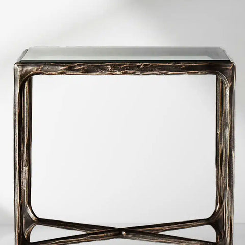 TThaddeus 18" 22" Square Side Table with Metal Base and Tempered Glass Top