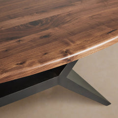 Jacob Wood Oval Dining Table with Vertex Solid Iron Base