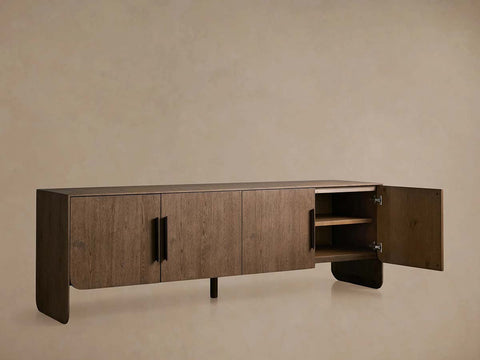 Felton Media Console Oak TV Stand Side Cabinet Television Storage Unit Wood Sideboard