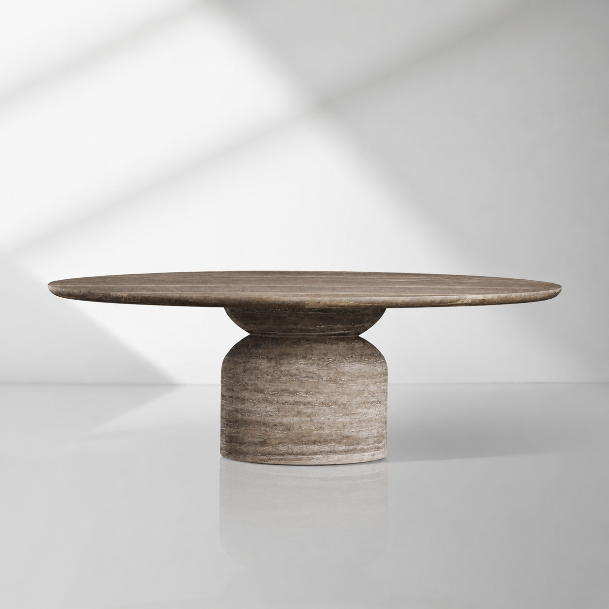 Perth Grey Travertine Oval Dining Table