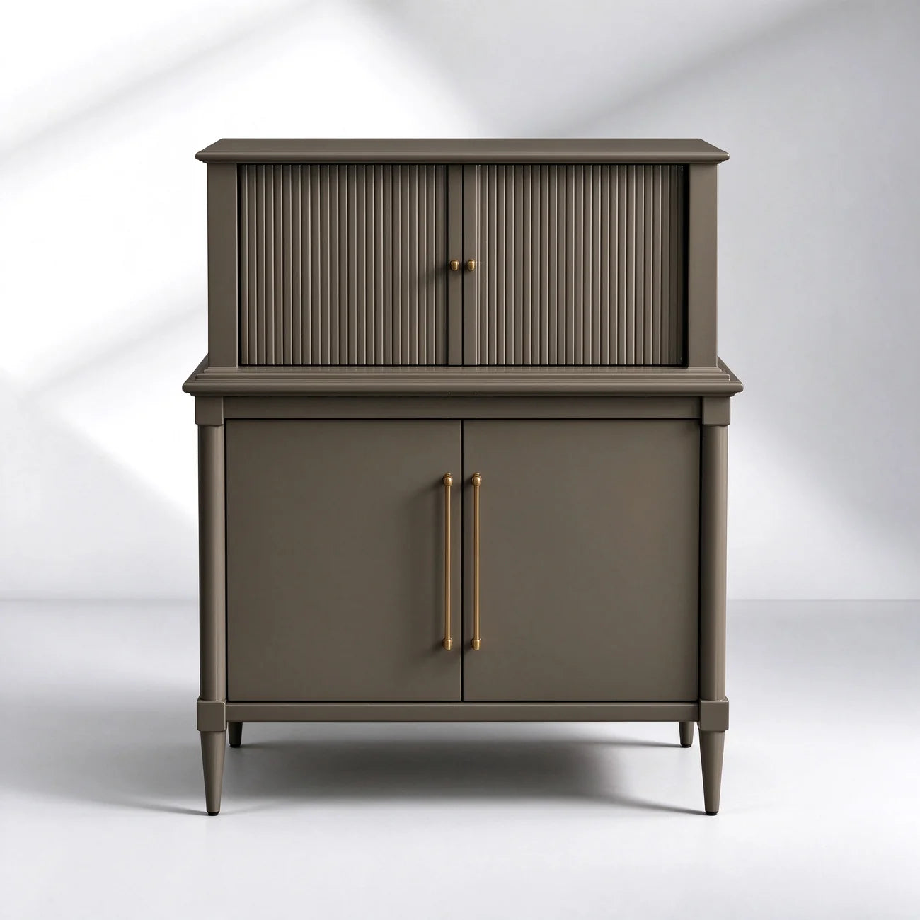 Oakleigh Reeded Bar Cabinet – Solid Wood with Brass Hardware