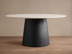 Saint Germain Round Marble Top Dining Table With Wood Toulouse Base