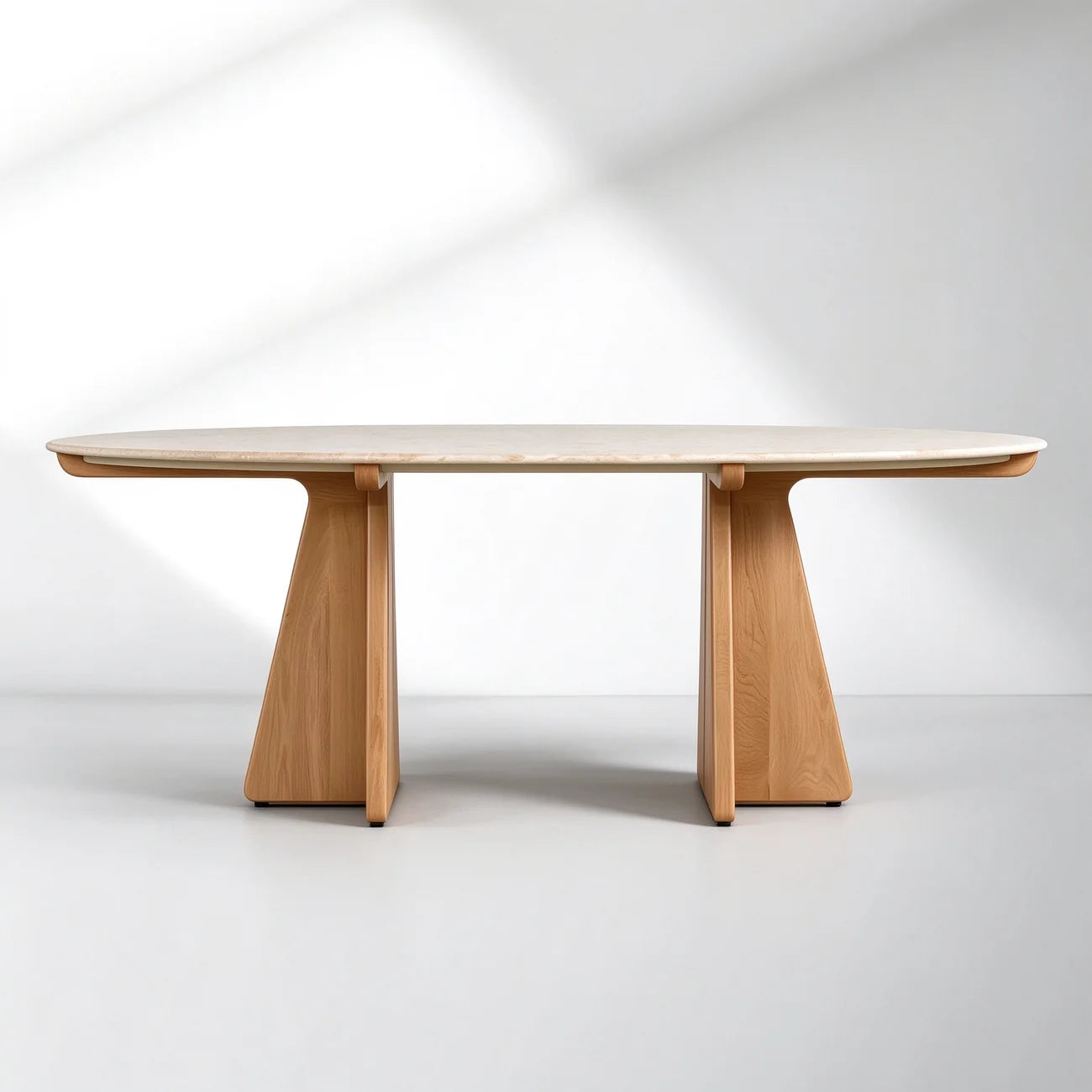 Oval Marble Dining Table, 75"/90" with Wood Pedestal Base
