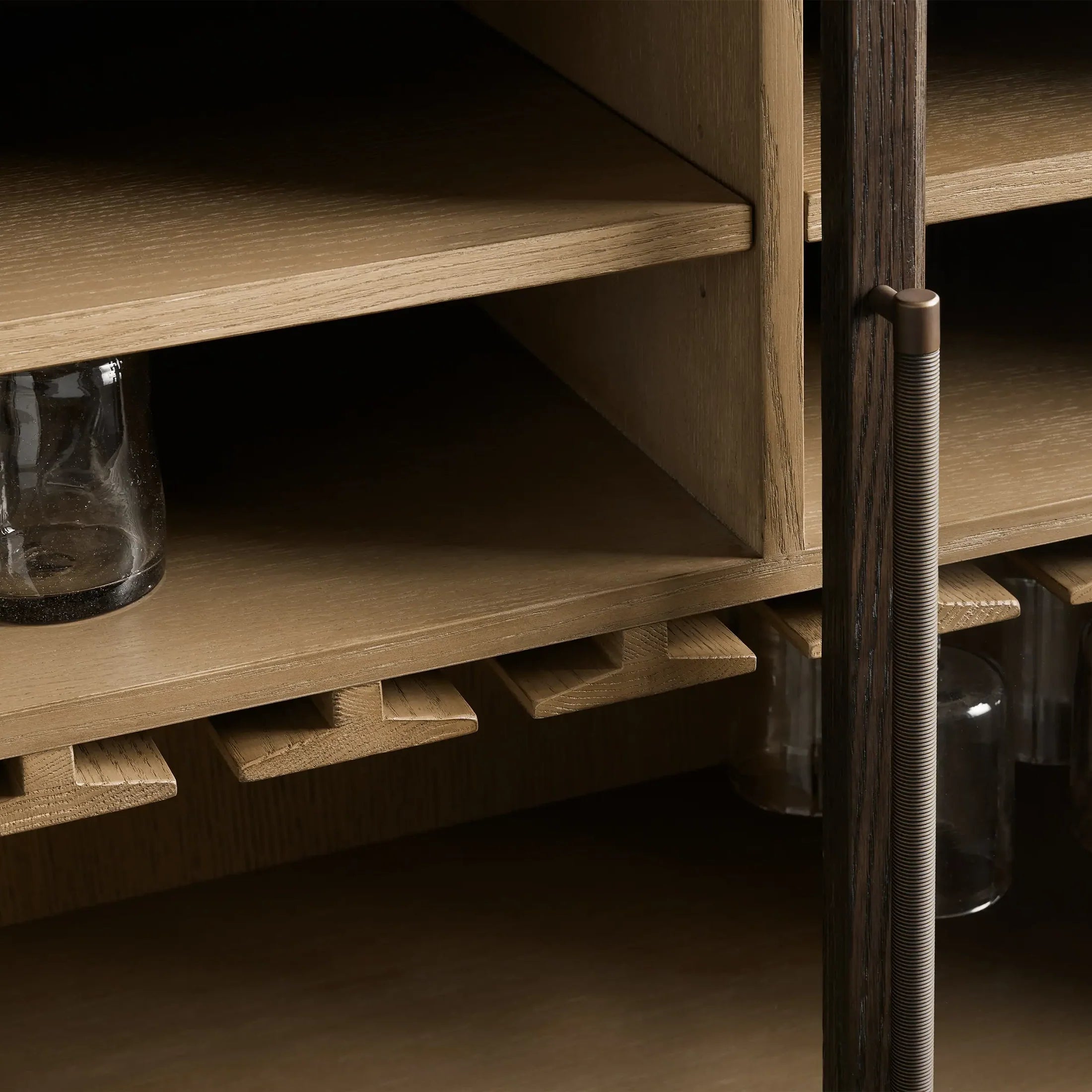 Hattie Wood Low Bar Cabinet Mid-century Modern Oak Wine cabinet