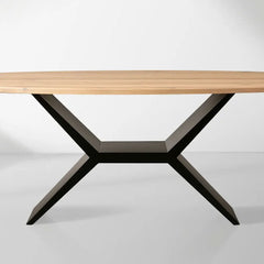 Jacob Oval Dining Table in Flax Oak with Vertex Iron Base