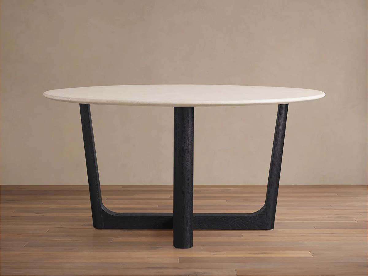 Saint Germain Carrara Marble Top Round Dining Table With Wood Rennes Base