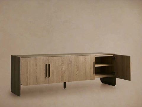 Felton Media Console Oak TV Stand Side Cabinet Television Storage Unit Wood Sideboard