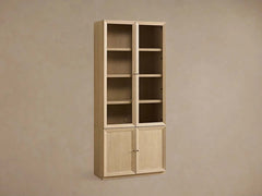 Nason Modular Glass Display Cabinets Oak Wood Tall Cabinets Large Bookcase with Integrated LED Lighting