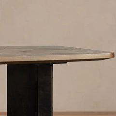 Polanco Wood Dining Table with Naturally Oxidized Steel panels Base