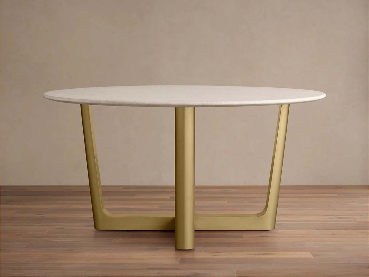 Saint Germain Round Marble Stone Dining Table with Rennes Metal Base