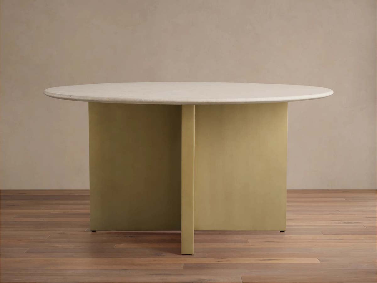 Saint Germain Round Marble Stone Dining Table With Clement Base