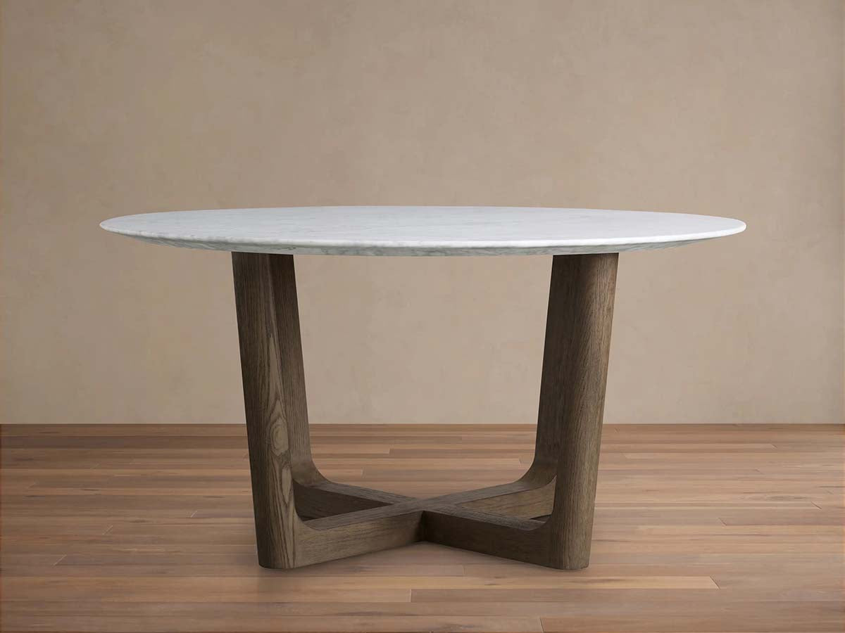 Saint Germain Carrara Marble Top Round Dining Table With Wood Rennes Base