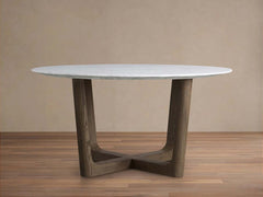 Saint Germain Carrara Marble Top Round Dining Table With Wood Rennes Base